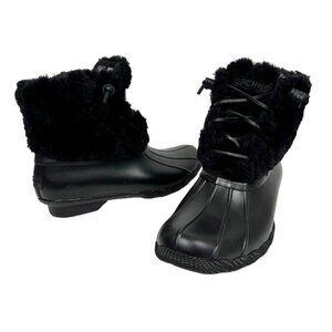 Sperry Saltwater Quilted‎ Faux Fur Boot Women's 6.5 Black NWOB + Rubber Scuffs